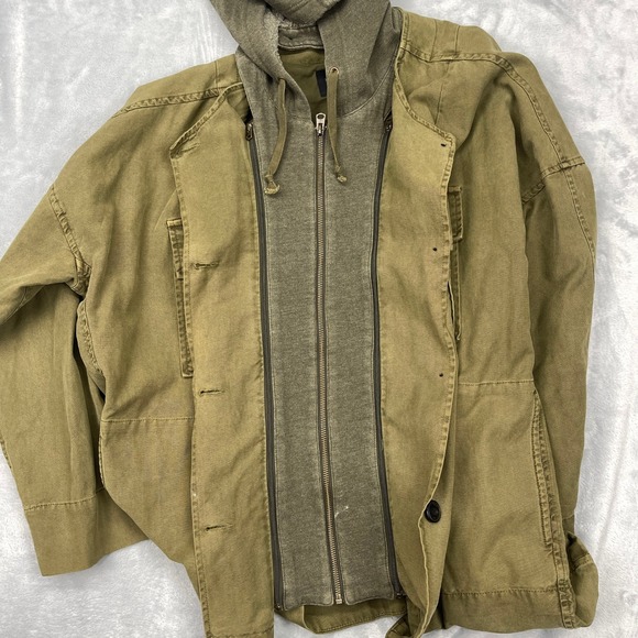 Lucky Brand Jacket Womens Large Green Utility Pocket Hooded Button Inside Zip - Picture 7 of 10